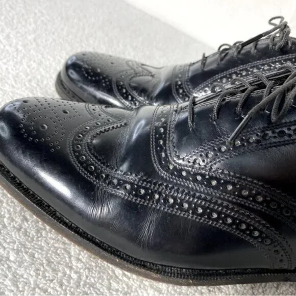 Vintage Florsheim Black Leather Lexington Wingtip Oxford Lace Up Dress Shoes 7D - Picture 9 of 14